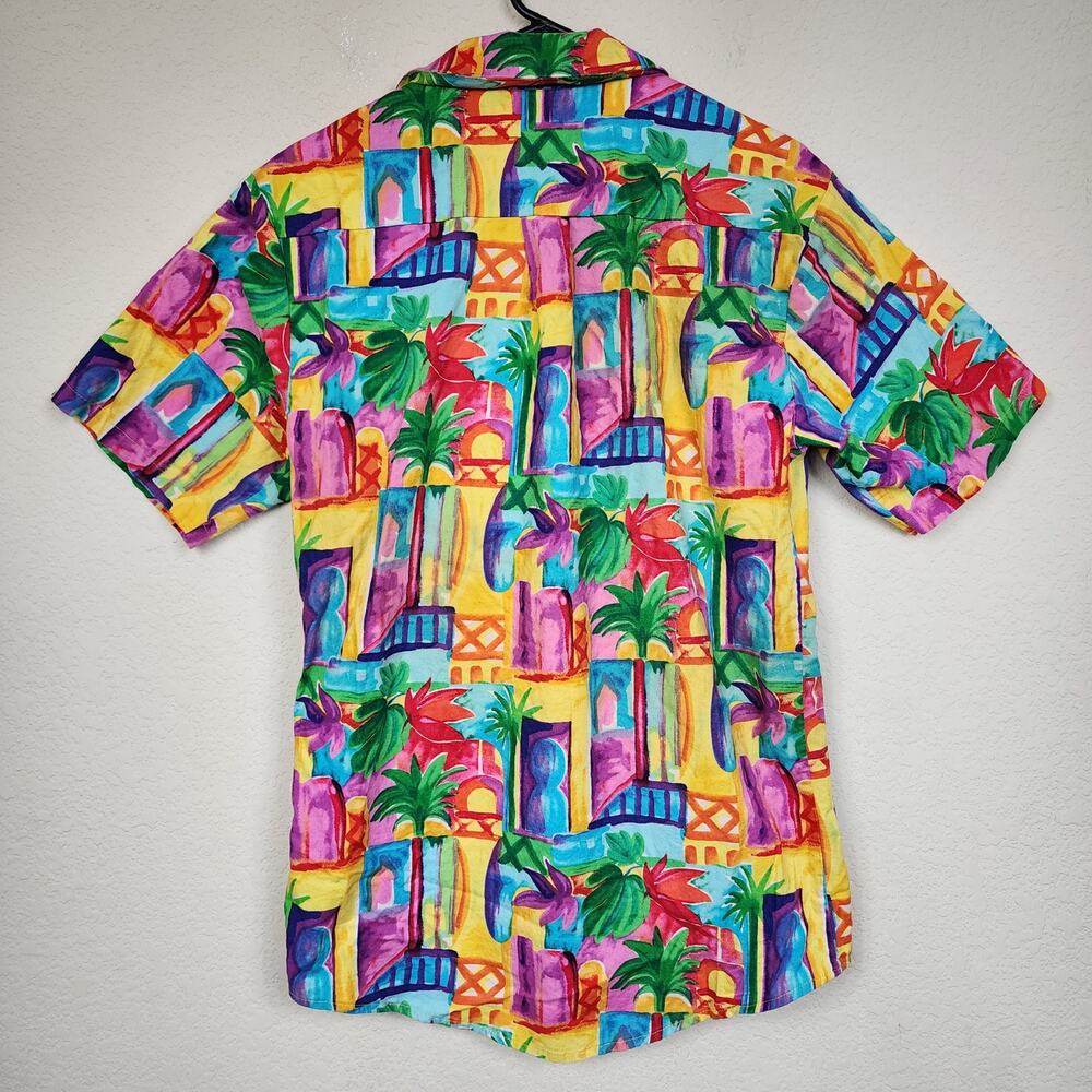 Small Multicolor Vibrant Tropical Button Tee - image 8